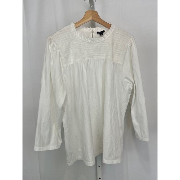 NWT ANN TAYLOR Smocked Knit Top Ruffle Neck 3/4 Sleeve Cotton Knit White Size XL - Picture 10 of 10